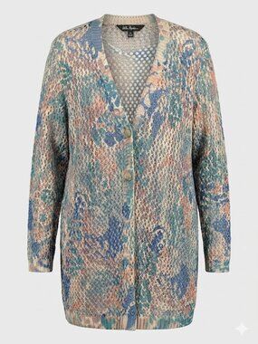 Ulla Popken Plus Size Muted Pastel Button Down Knit Duster Cardigan 3817